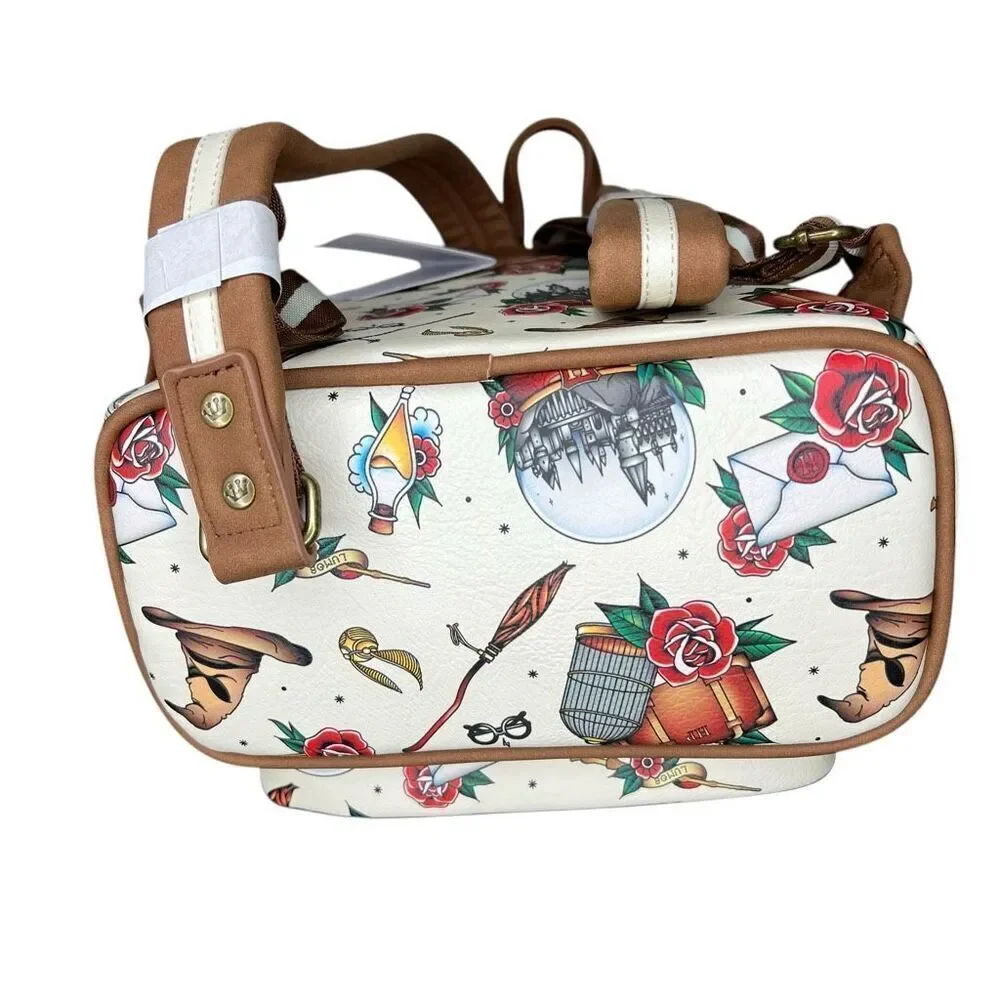 NEW Loungefly Harry Potter Tattoo Art Cream Double Strap Shoulder Backpack